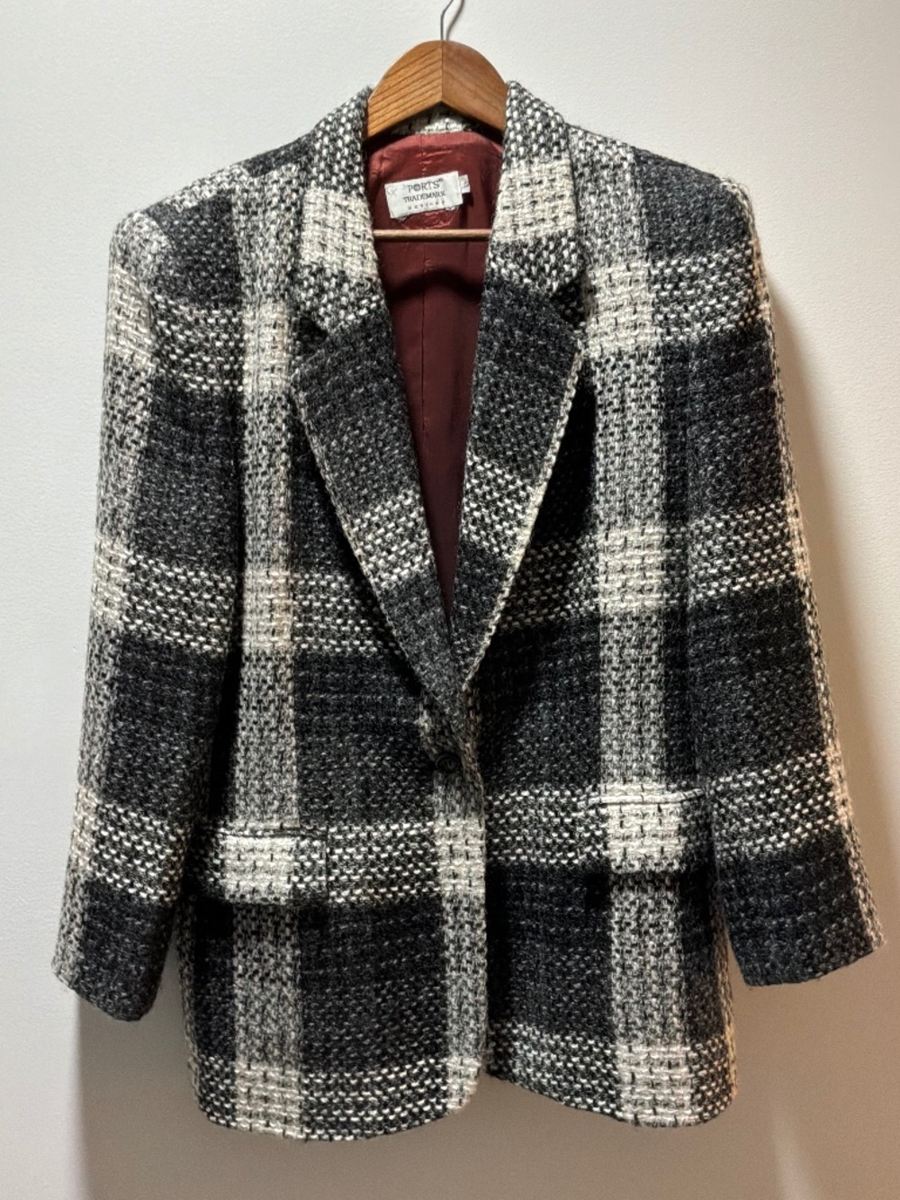 Vintage Ports International Plaid Tweed Coat Jacket Blazer Wool Blend Size 12